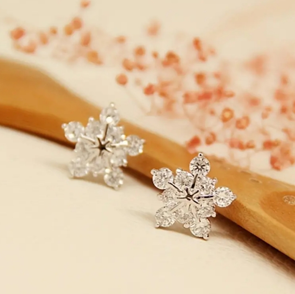 Sparkling Snowflake Rhinestone Earrings - Picture 3 of 5